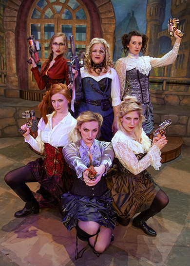 Sarah Wind Richens as Princess Ida, withAnna Maher, Kaitlin Klemencic, Sarah Mehle,Taylor Ann Grand.and Cassandra Utt